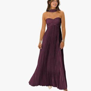 Plum Chiffon Long Strapless Maxi Formal Dress with Scarf NEW